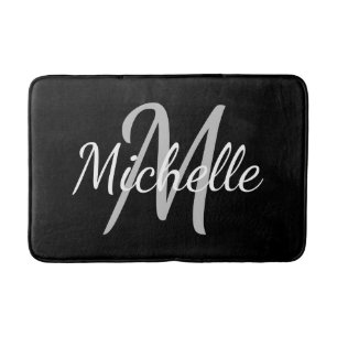 Alfombrilla De Baño Simple negrita negra tipografía y monograma nombre