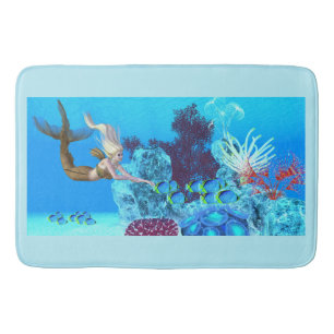 Alfombrilla De Baño Sirena de arrecife dorada