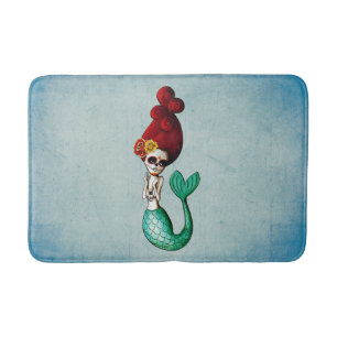 Alfombrilla De Baño Sirena del pelo Cute Dia de Los Muertos Red