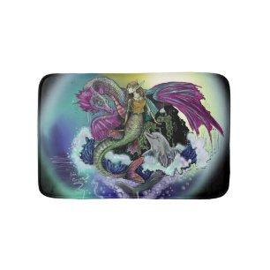Alfombrilla De Baño Sirena, dragón y delfín
