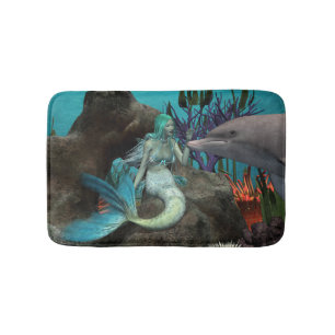 Alfombrilla De Baño Sirena y delfín bajo el mar