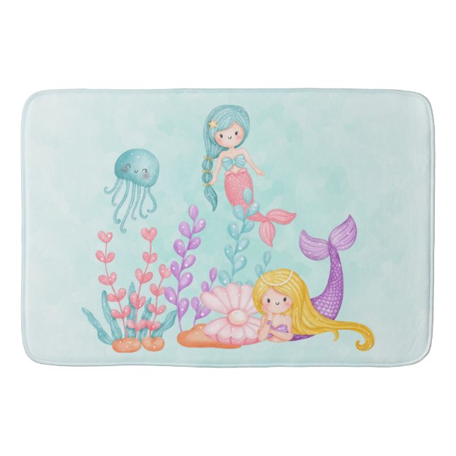 Alfombrilla De Baño Sirenas y medusas bajo la acuarela del mar (Anverso)