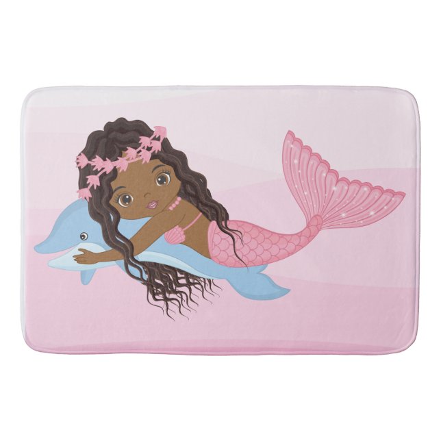 Alfombrilla De Baño Sirenita afroamericana con muñeca de Bath Mat (Anverso)