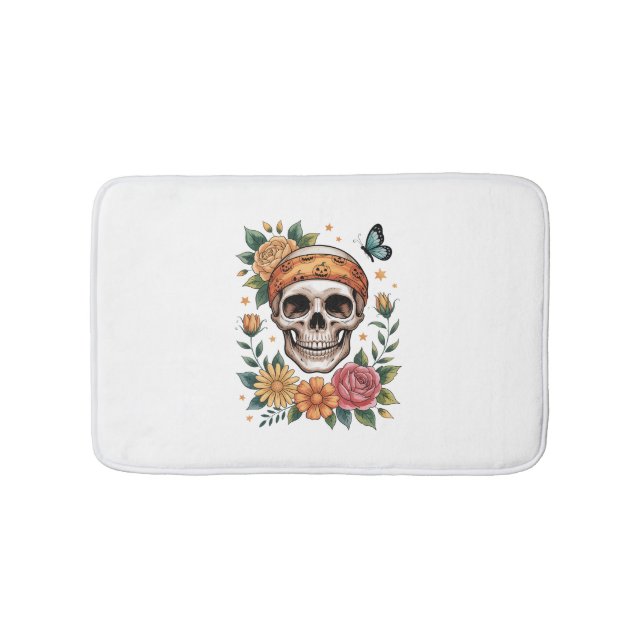 Alfombrilla De Baño Skull Floral Halloween Spooky (Anverso)