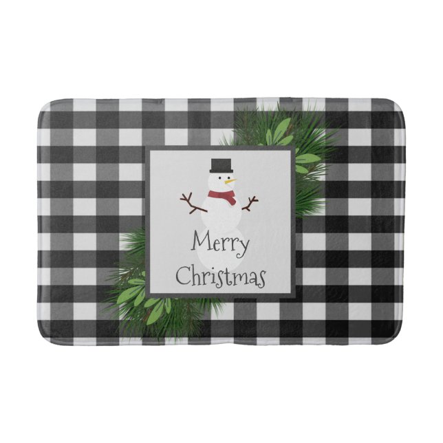 Alfombrilla De Baño Snowman Buffalo Plaid Bath Mat (Anverso)
