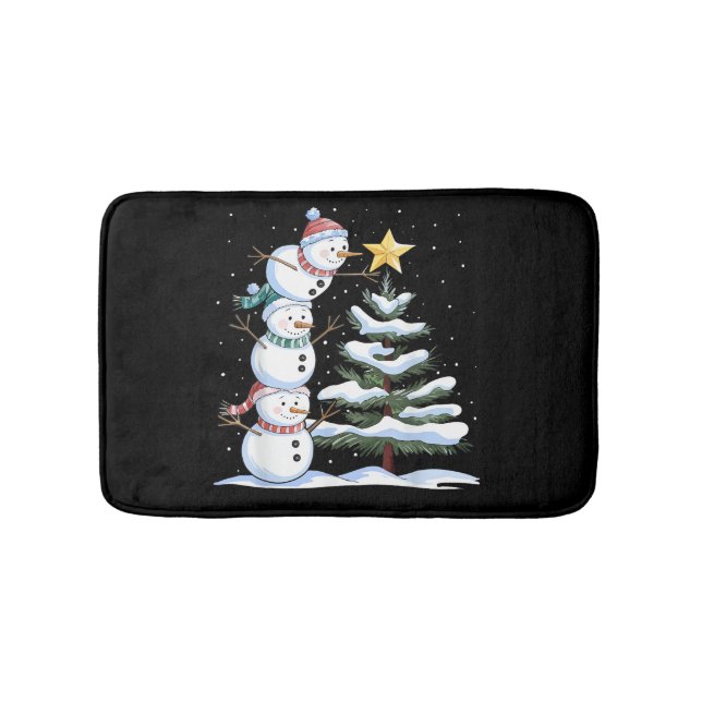 Alfombrilla De Baño Snowman Merry Christmas Santa Claus Tree Snow Fami (Anverso)