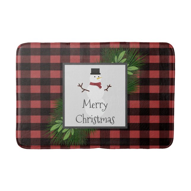Alfombrilla De Baño Snowman Red Buffalo Plaid Bath Mat (Anverso)