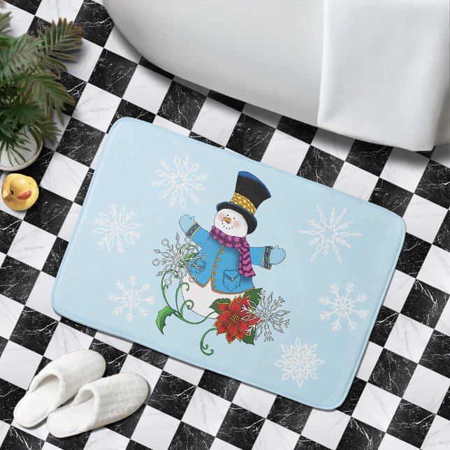 Alfombrilla De Baño Snowman Snowflakes Poinsettia (Subido por el creador)