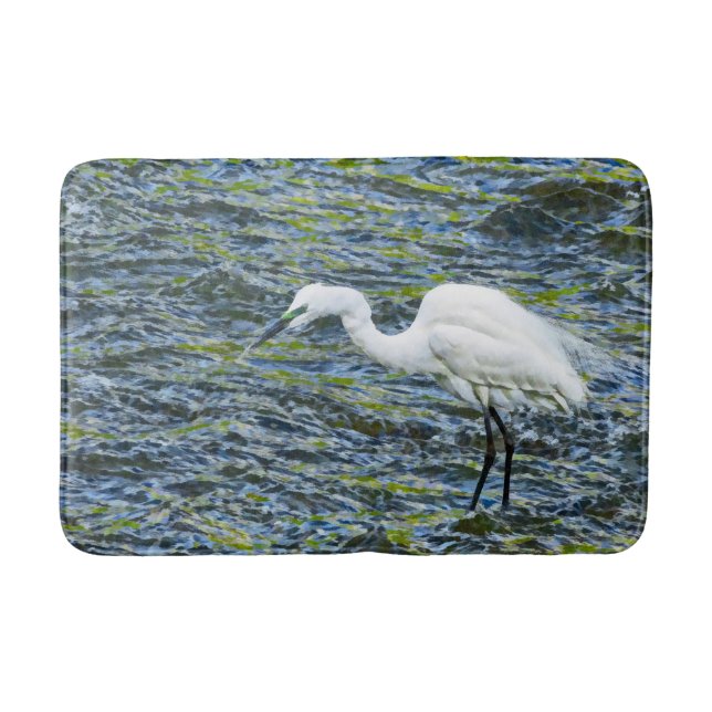 Alfombrilla De Baño Snowy Egret Stork Lake White Bird (Anverso)