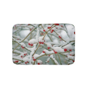 Alfombrilla De Baño Snowy Red Berries Winter Scene