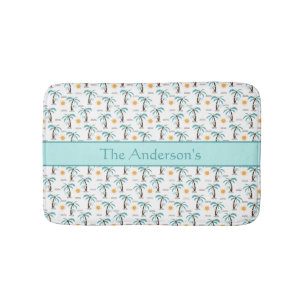 Alfombrilla De Baño Sol personalizado Palma Tropical Brillo Teal 