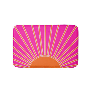 Alfombrilla De Baño Sol Sunrise Caliente Rosa Y Naranja Preppy Sunshin