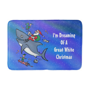 Alfombrilla De Baño Soñando Con Un Gran Tiburón Blanco Y Navidades Gra