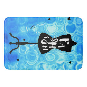 Alfombrilla De Baño Soporte de maniquí de moda azul retro vintage