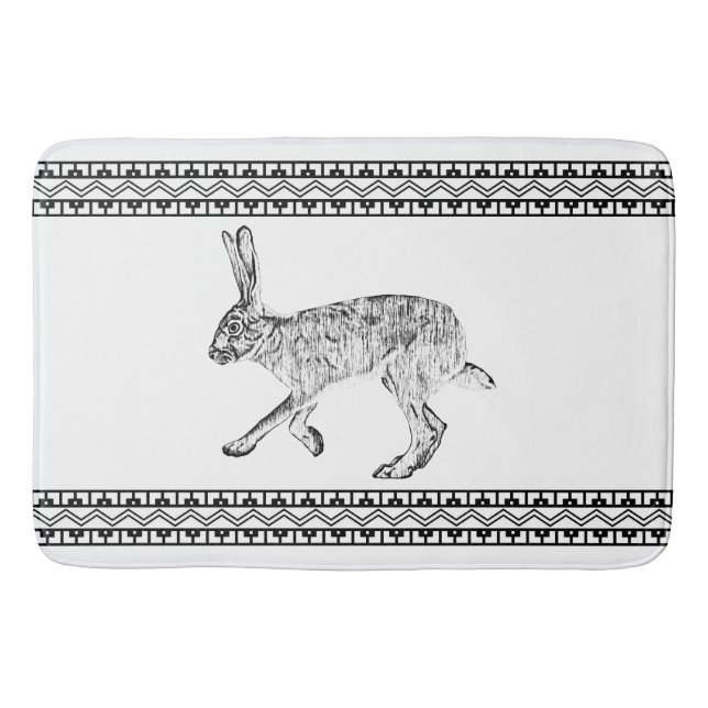 Alfombrilla De Baño Southwest Jackrabbit Minimalist Black and White (Anverso)