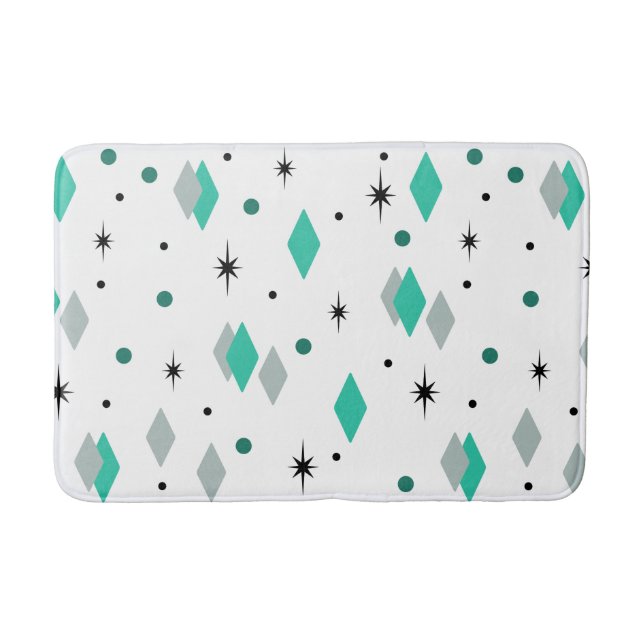 Alfombrilla De Baño Space Age Diamonds Turquoise White (Anverso)