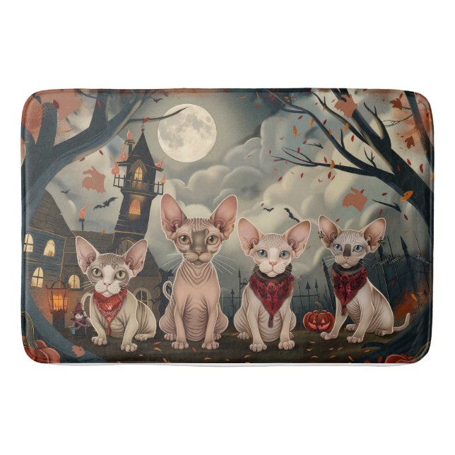Alfombrilla De Baño Sphynx Cat Halloween Spooky (Anverso)