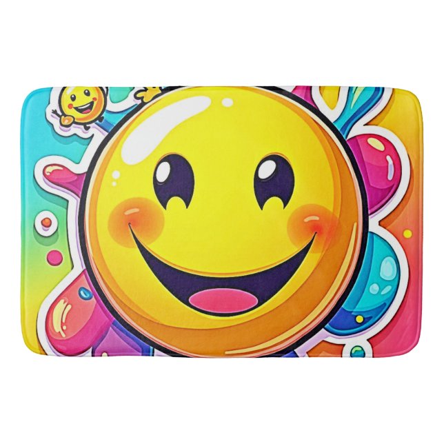 Alfombrilla De Baño Splashy Happy Emoji Diversión (Anverso)