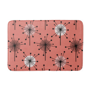 Alfombrilla De Baño Sputnik Starburst de la era atómica flor de salmón