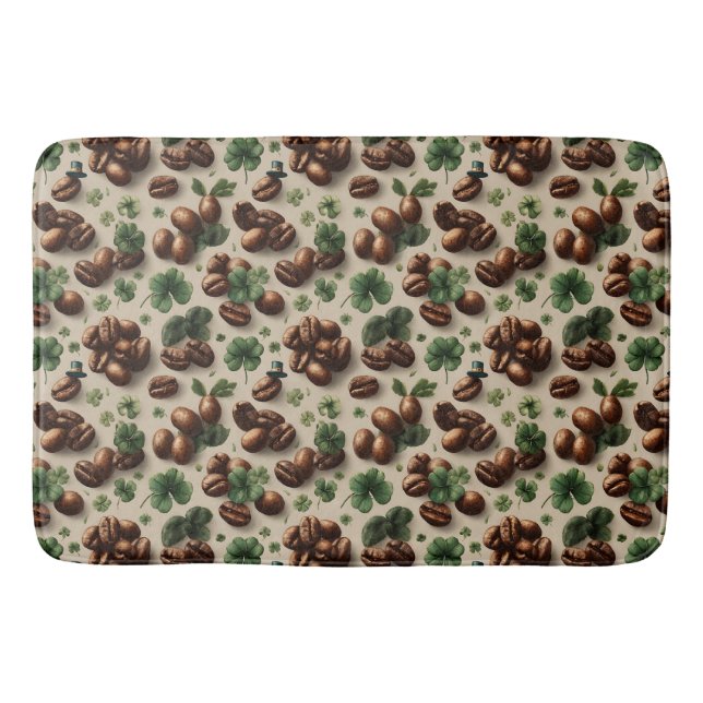 Alfombrilla De Baño St. Patrick’s Day Coffee & Shamrock Pattern (Anverso)