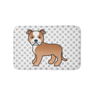 Alfombrilla De Baño Staffie Rojo Y Blanco Perro De Dibujos Animados Li