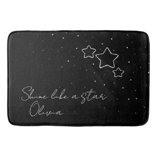 Alfombrilla De Baño Star Trio en blanco y negro con mensaje y nombre