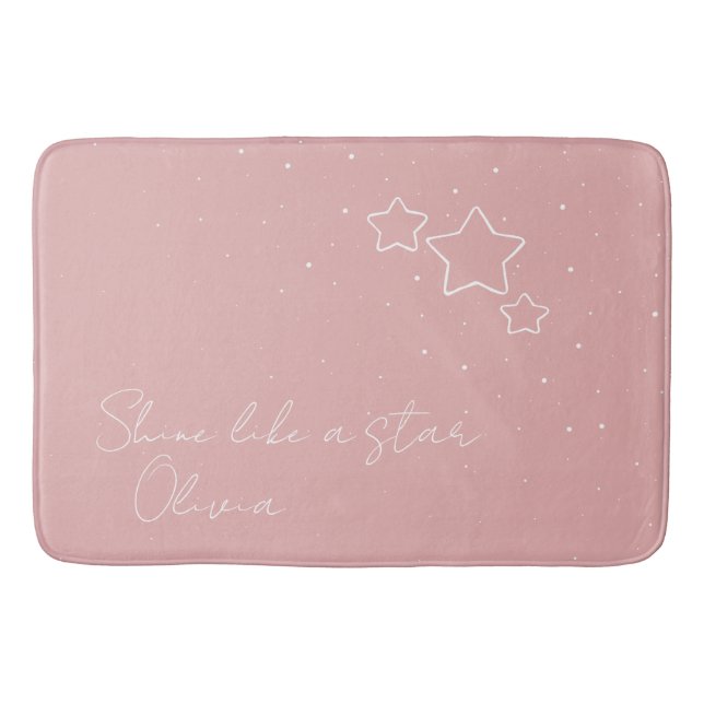 Alfombrilla De Baño Star Trio en rosa y blanco con mensaje y nombre (Anverso)
