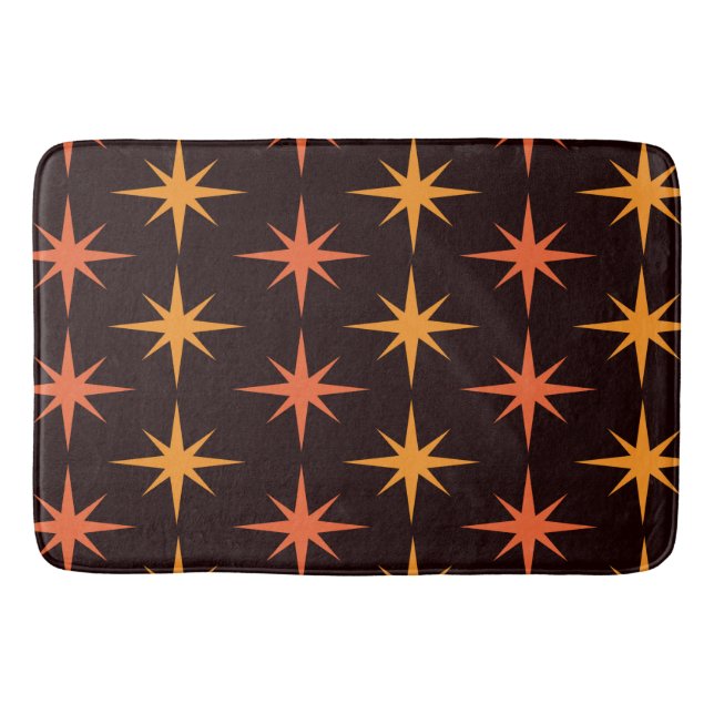 Alfombrilla De Baño Starbursts de naranja y Amber Mid Century (Anverso)