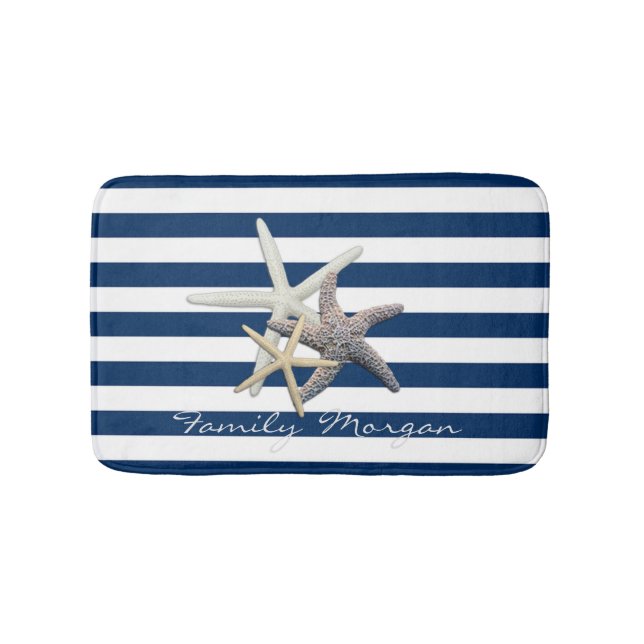 Alfombrilla De Baño Starfish Adorable, Navy Blue Stripes Personalizado (Anverso)
