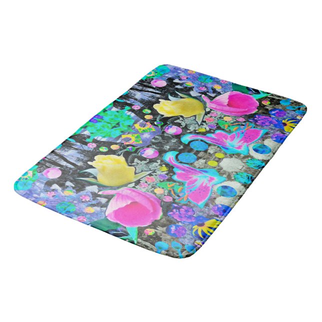 Alfombrilla De Baño Stargazer Lily, Rosa y Collage de Hibiscus Rosa (Angular)