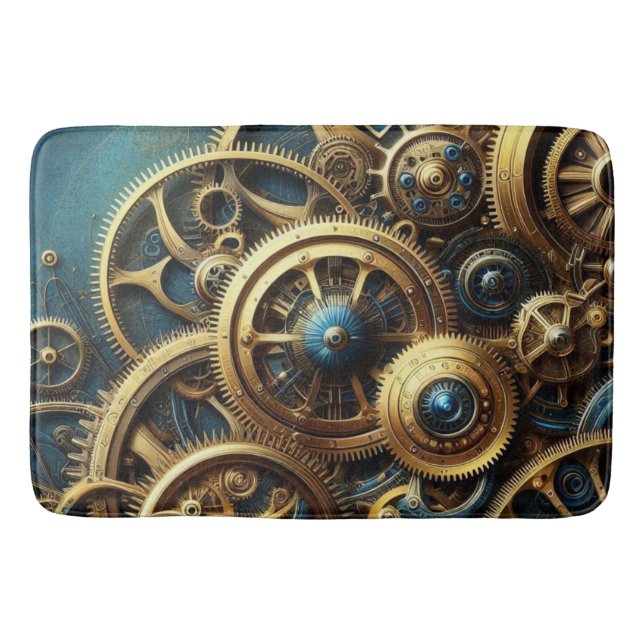 Alfombrilla De Baño Steampunk Clockwork Gold and Teal (Anverso)