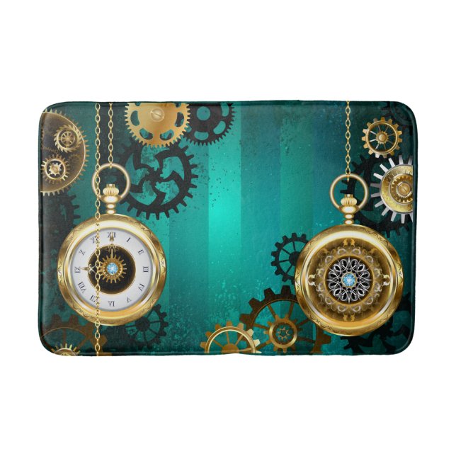 Alfombrilla De Baño Steampunk Jewelry Watch sobre un fondo verde (Anverso)