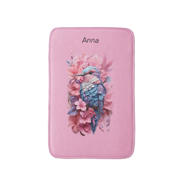 Alfombrilla De Baño Stunning Pastel Hummingbird Floral (Frente vertical)