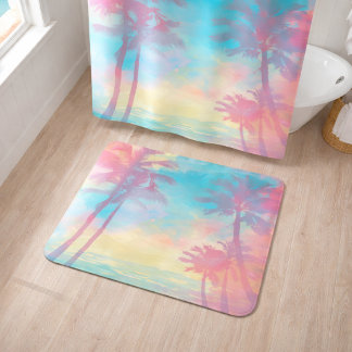 Alfombrilla De Baño Suaves Palmeras Tropicales Pasado Teñido de Azul R