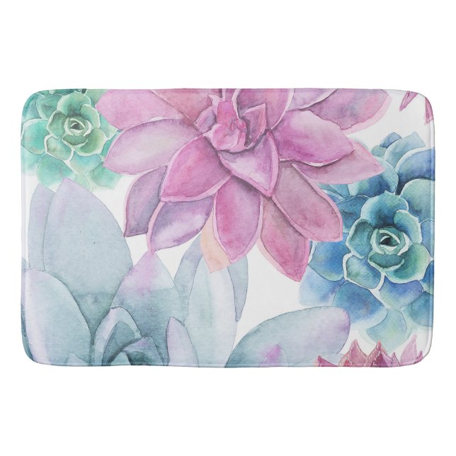 Alfombrilla De Baño Suculentas Fiesta Moderna Jardín Floral Blanco (Anverso)