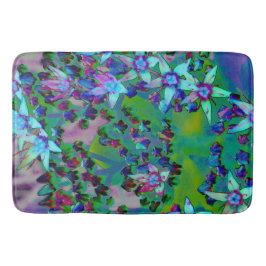 Alfombrilla De Baño Suculentas flores de sedum en Aqua, púrpura y azul