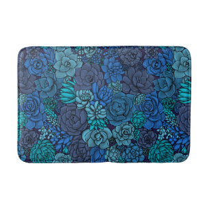 Alfombrilla De Baño Suculento jardín en azul
