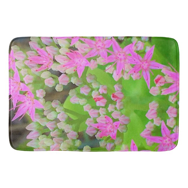 Alfombrilla De Baño Suculento sedum rosa caliente con hojas verdes flo (Anverso)