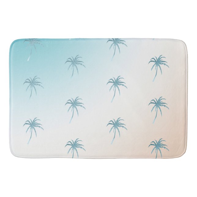 Alfombrilla De Baño  Sueño dorado Aqua Peach White Palm Tree           (Anverso)