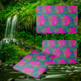 Alfombrilla De Baño Sueños de Selva Hibisco Verde Azul Rosa Caliente