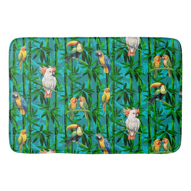 Alfombrilla De Baño Sueños de Selva Tropical Bambú Aves (Anverso)