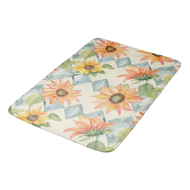 Alfombrilla De Baño Sunflowers Patrón floral acuarela (Angular)