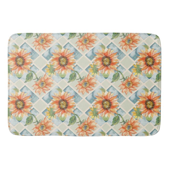 Alfombrilla De Baño Sunflowers Patrón floral acuarela (Anverso)