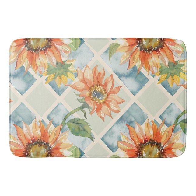 Alfombrilla De Baño Sunflowers Patrón floral acuarela (Anverso)