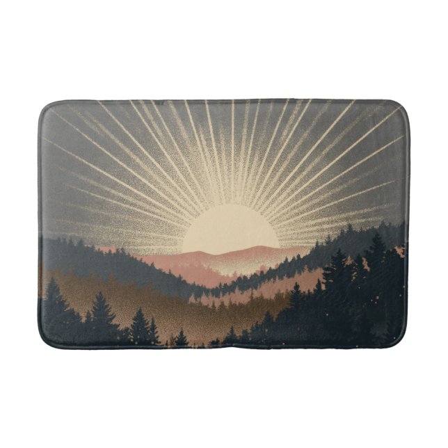 Alfombrilla De Baño Sunrise Over Forest Mountains (Anverso)