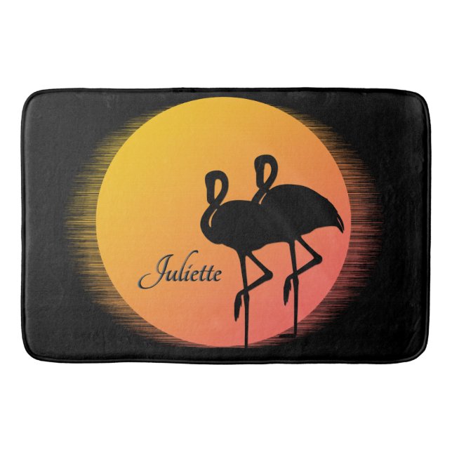Alfombrilla De Baño Sunset Flamingos Personal con Nombre (Anverso)