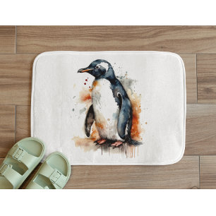 Alfombrilla De Baño Sunset Tones Watercolor Pingüino
