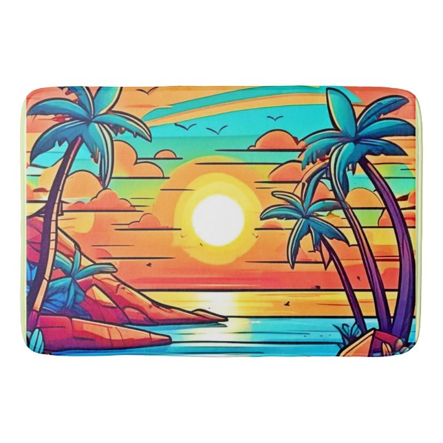 Alfombrilla De Baño Sunset tropical: Costa Viviente (Anverso)
