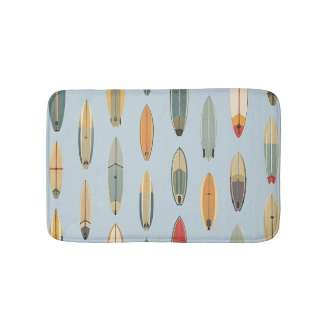 Alfombrilla De Baño Surf Life - Retro Coastal Blue Surfboard Print (Anverso)
