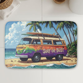 Alfombrilla De Baño Surf o nada, Groovy Retro Hippie Surfista Autobús 